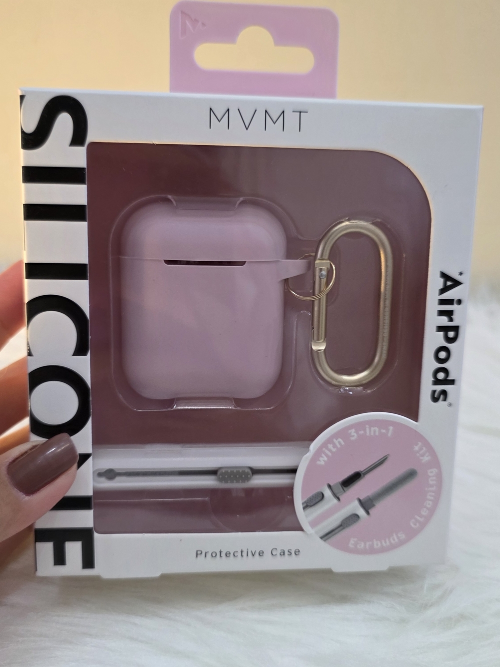 MVMT Light Pink Silicone AirPods Case with Gold Carabiner - Picture 3 of 8